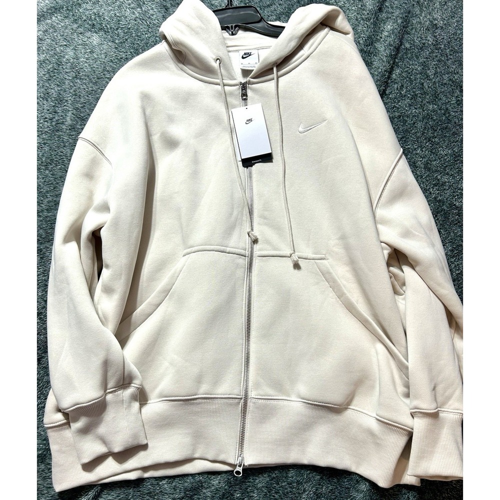 Nike Women's DQ5758-104 Oversized XL Full Zip Beige Hooded Sweatshirt Jacket(R1)